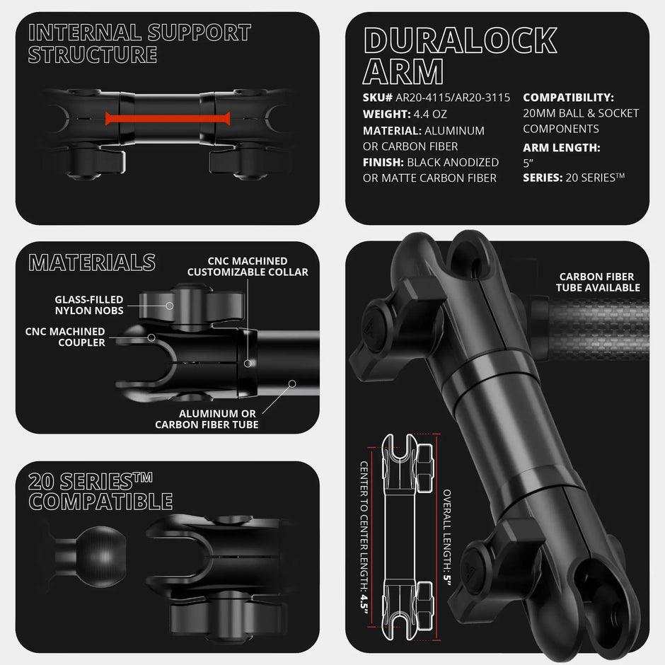 Tackform aluminum tube and carbon fiber tube DuraLock arm options for the 2025+ 4Runner grab handle mount